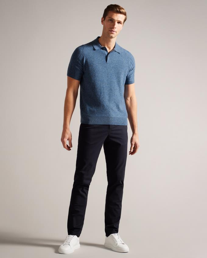 Polo Ted Baker Marled With Cable Knit Bleu Homme | AXH-16921672